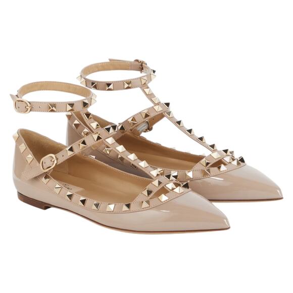 NEW Valentino Garavani Rockstud Caged Paten Leather Flats Pink Size 38.5 - Picture 2 of 15